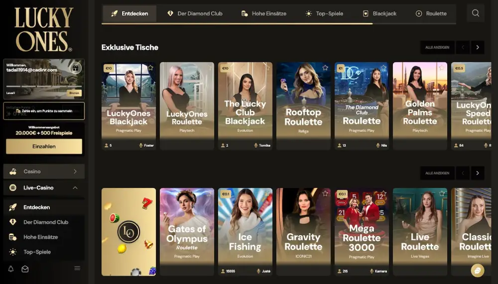 Das Live Casino im Lucky Ones Casino